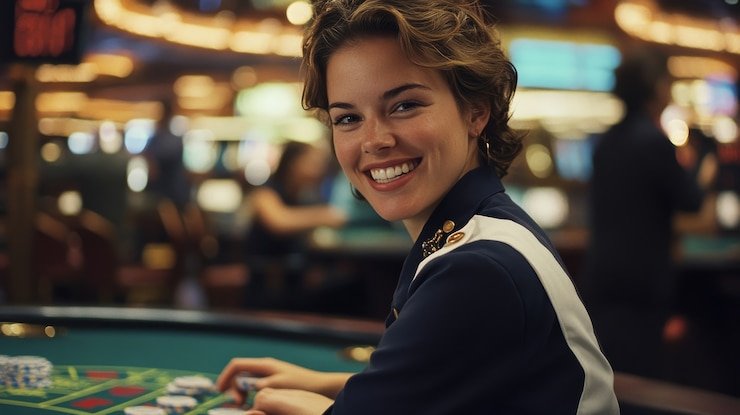 Dealer profesional kami Dealer profesional di studio Caribbean Stud Poker wayang77